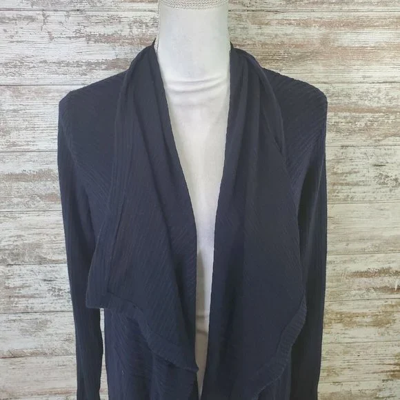 H by Bordeaux Navy Long Sleeve Cozy Mixed Rib Waterfall Cardigan Size XS - Picture 5 of 10